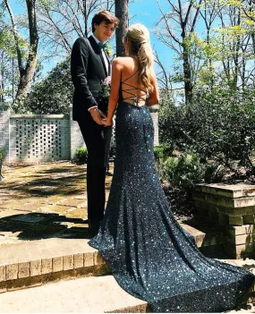 stunning sequined prom dresses, sexy prom dresses, chic long prom dresses P6380