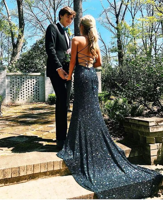 stunning sequined prom dresses, sexy prom dresses, chic long prom dresses P6380