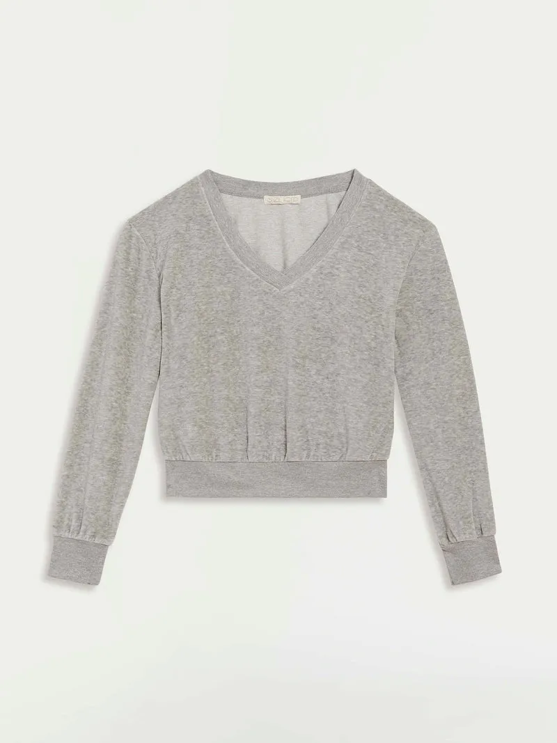 The Heather Velour Vari V-Neck Top