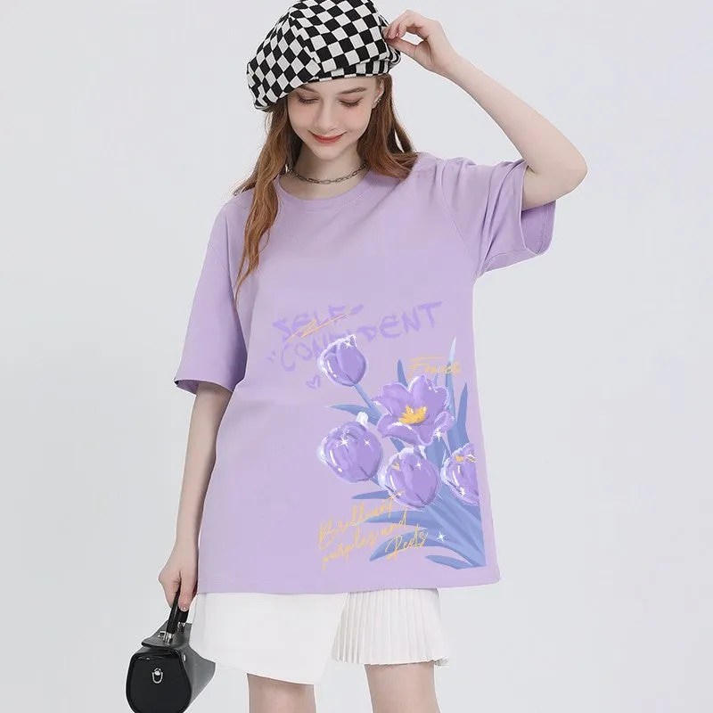 Tulip T-shirt white short-sleeved top for women summer wear