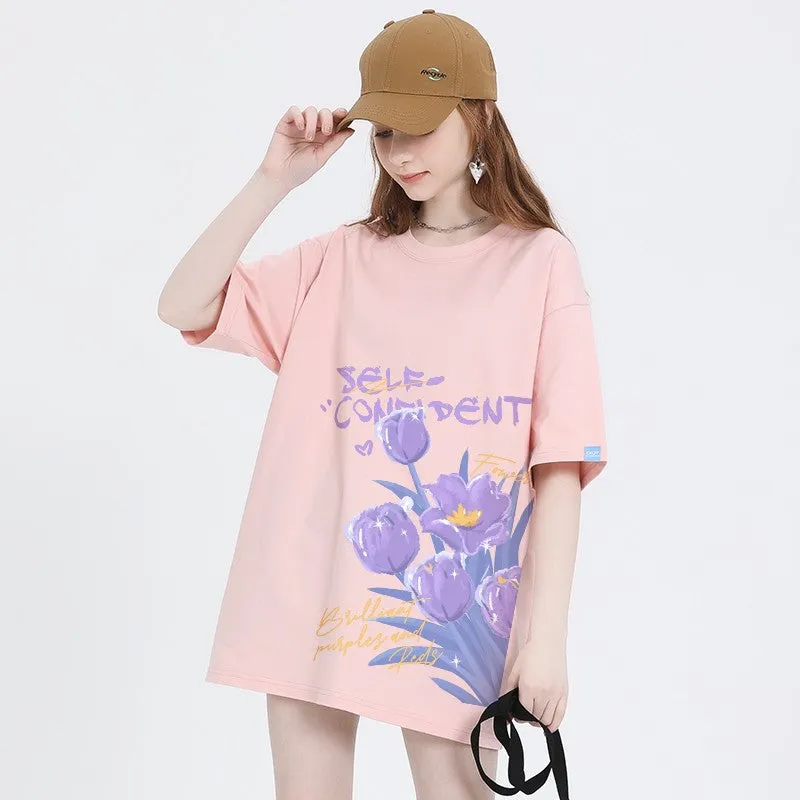 Tulip T-shirt white short-sleeved top for women summer wear