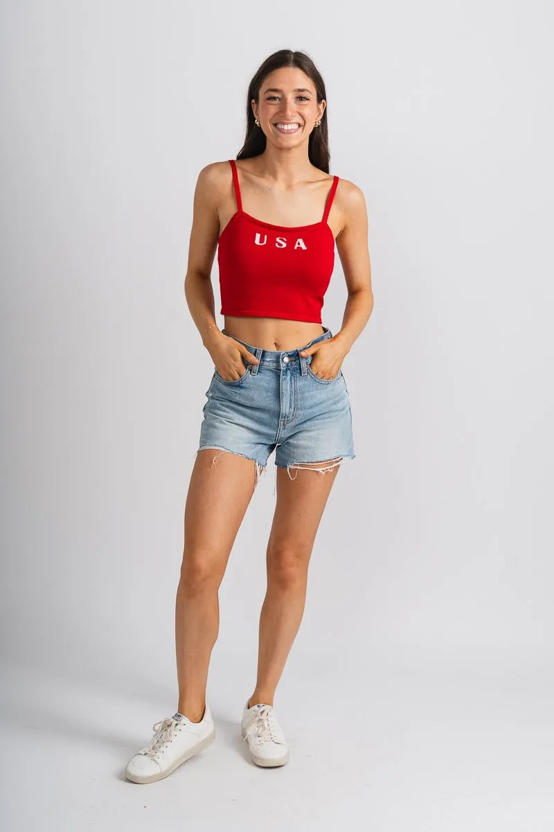USA crop tank top red