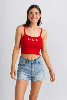 USA crop tank top red