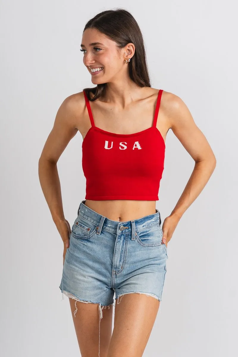 USA crop tank top red