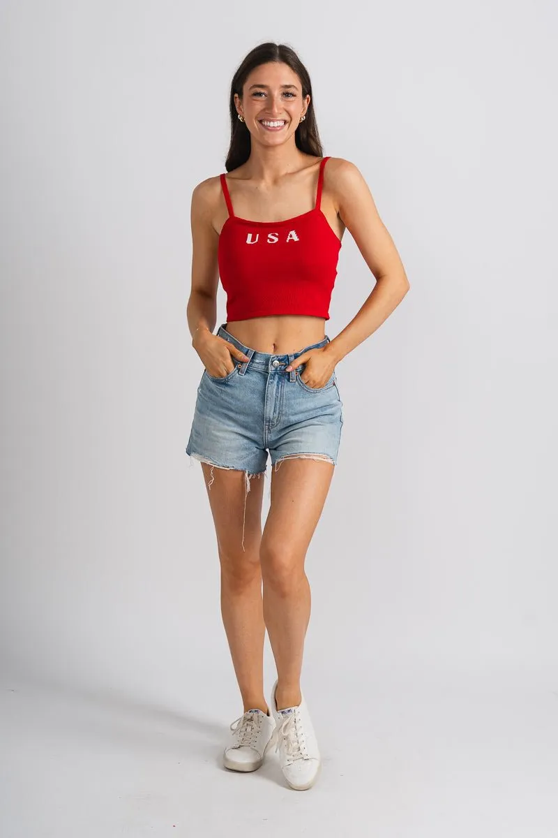 USA crop tank top red