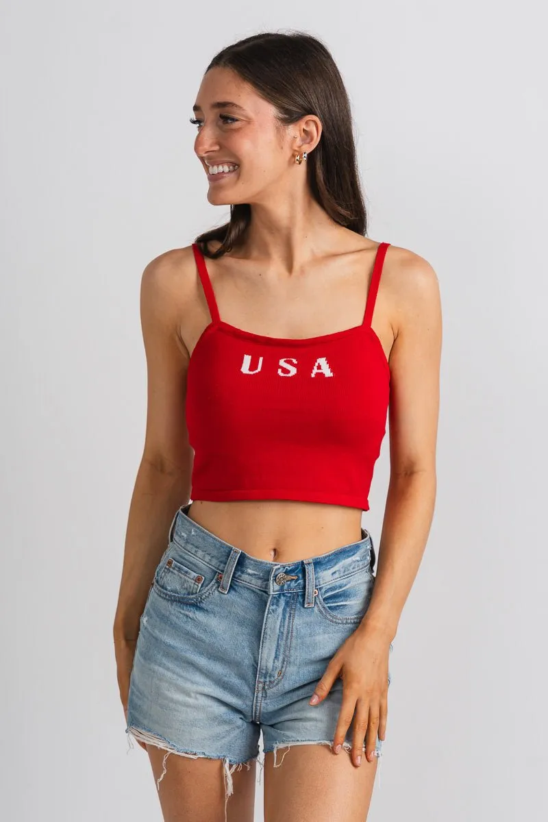 USA crop tank top red