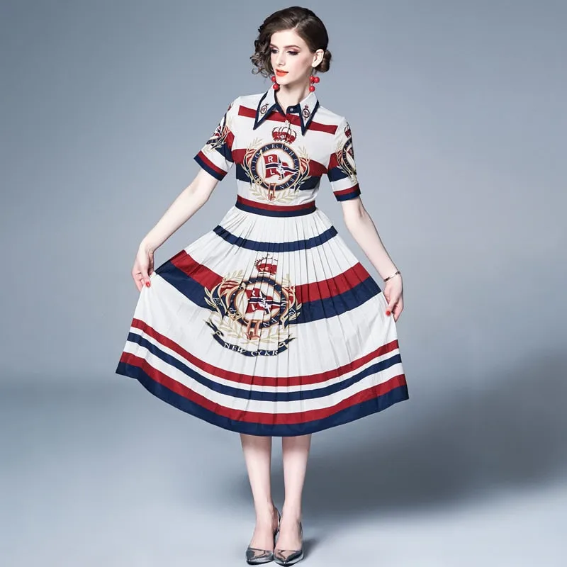 Vintage Chic Pleated Brocade Midi Dresses