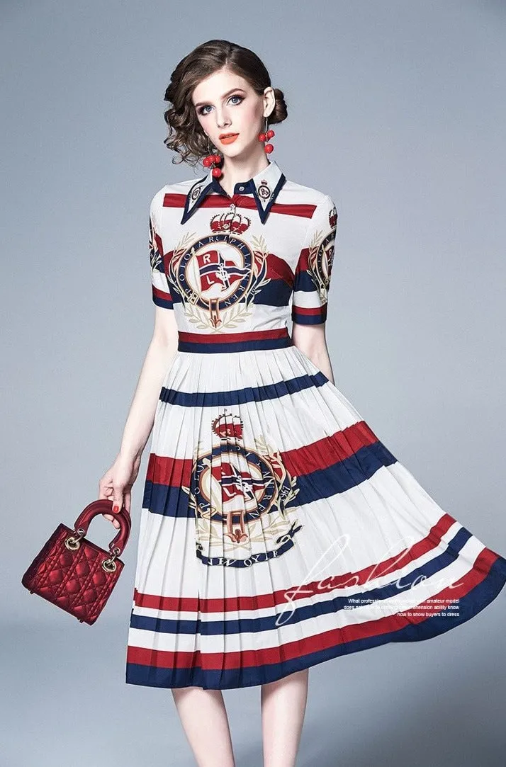 Vintage Chic Pleated Brocade Midi Dresses