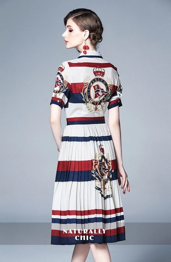 Vintage Chic Pleated Brocade Midi Dresses