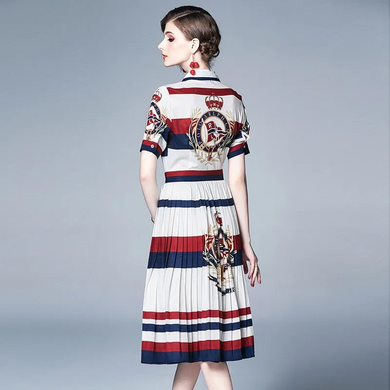 Vintage Chic Pleated Brocade Midi Dresses