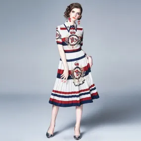 Vintage Chic Pleated Brocade Midi Dresses