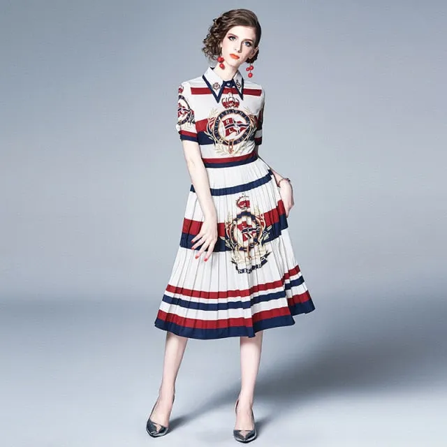 Vintage Chic Pleated Brocade Midi Dresses