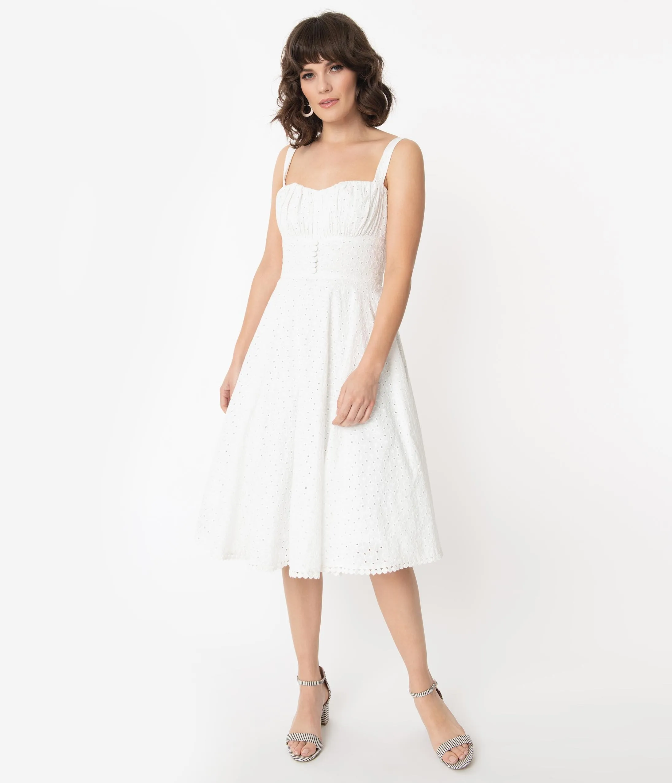 Vintage Style White Floral Eyelet Sydney Swing Dress