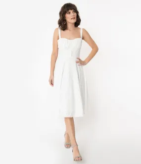 Vintage Style White Floral Eyelet Sydney Swing Dress