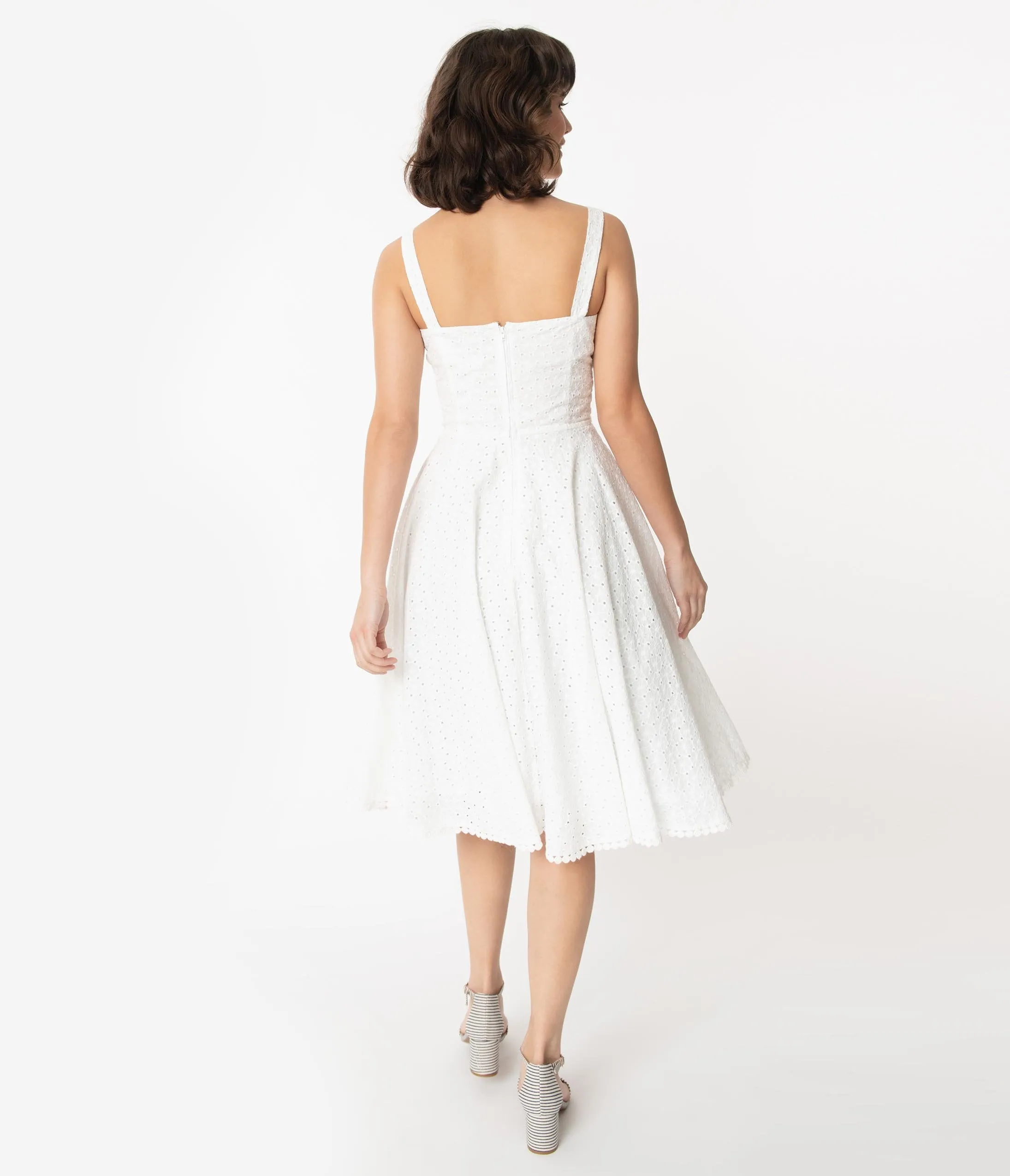 Vintage Style White Floral Eyelet Sydney Swing Dress