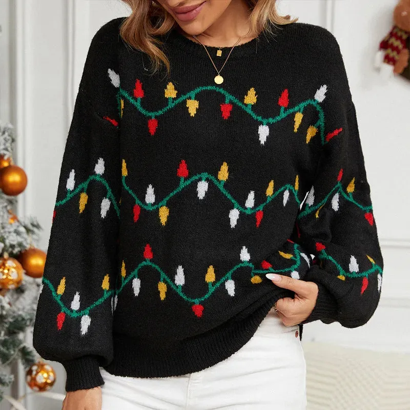 Wenkouban-Christmas Thanksgiving outfits_Casual Streetwear Jacquard Sweet Christmas Party Knitted Loose Christmas Sweater