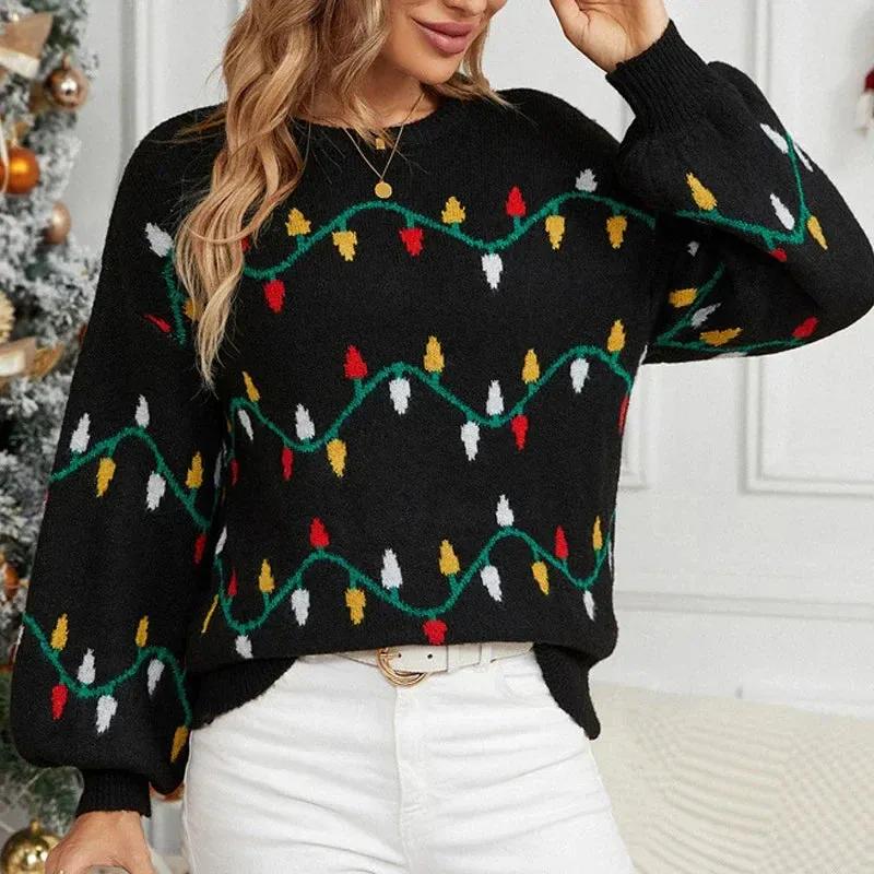 Wenkouban-Christmas Thanksgiving outfits_Casual Streetwear Jacquard Sweet Christmas Party Knitted Loose Christmas Sweater