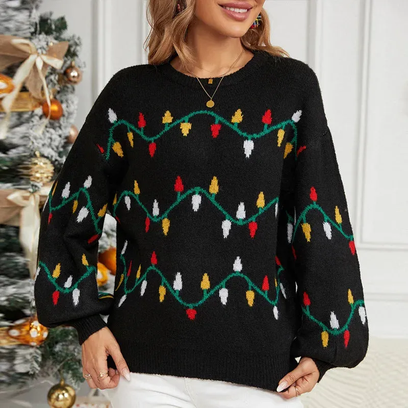 Wenkouban-Christmas Thanksgiving outfits_Casual Streetwear Jacquard Sweet Christmas Party Knitted Loose Christmas Sweater