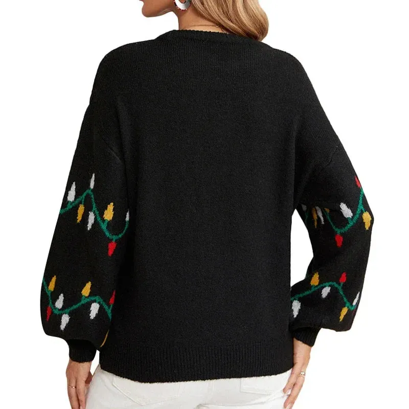 Wenkouban-Christmas Thanksgiving outfits_Casual Streetwear Jacquard Sweet Christmas Party Knitted Loose Christmas Sweater