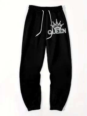 Women's Daily Casuai Shiny Queen Print Track Sweatpants