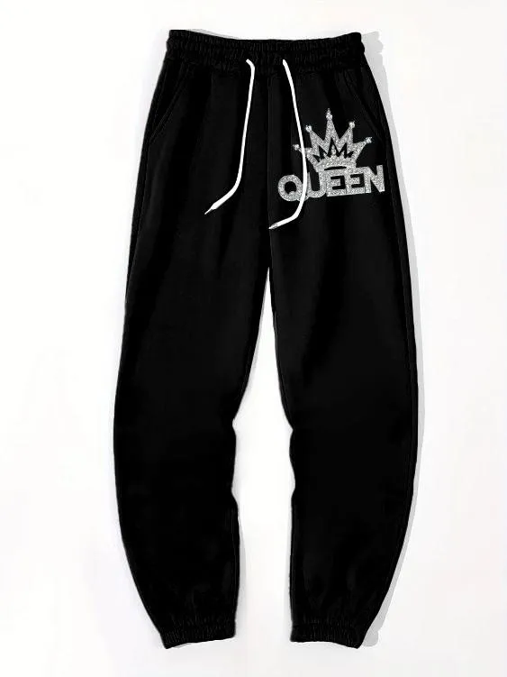 Women's Daily Casuai Shiny Queen Print Track Sweatpants