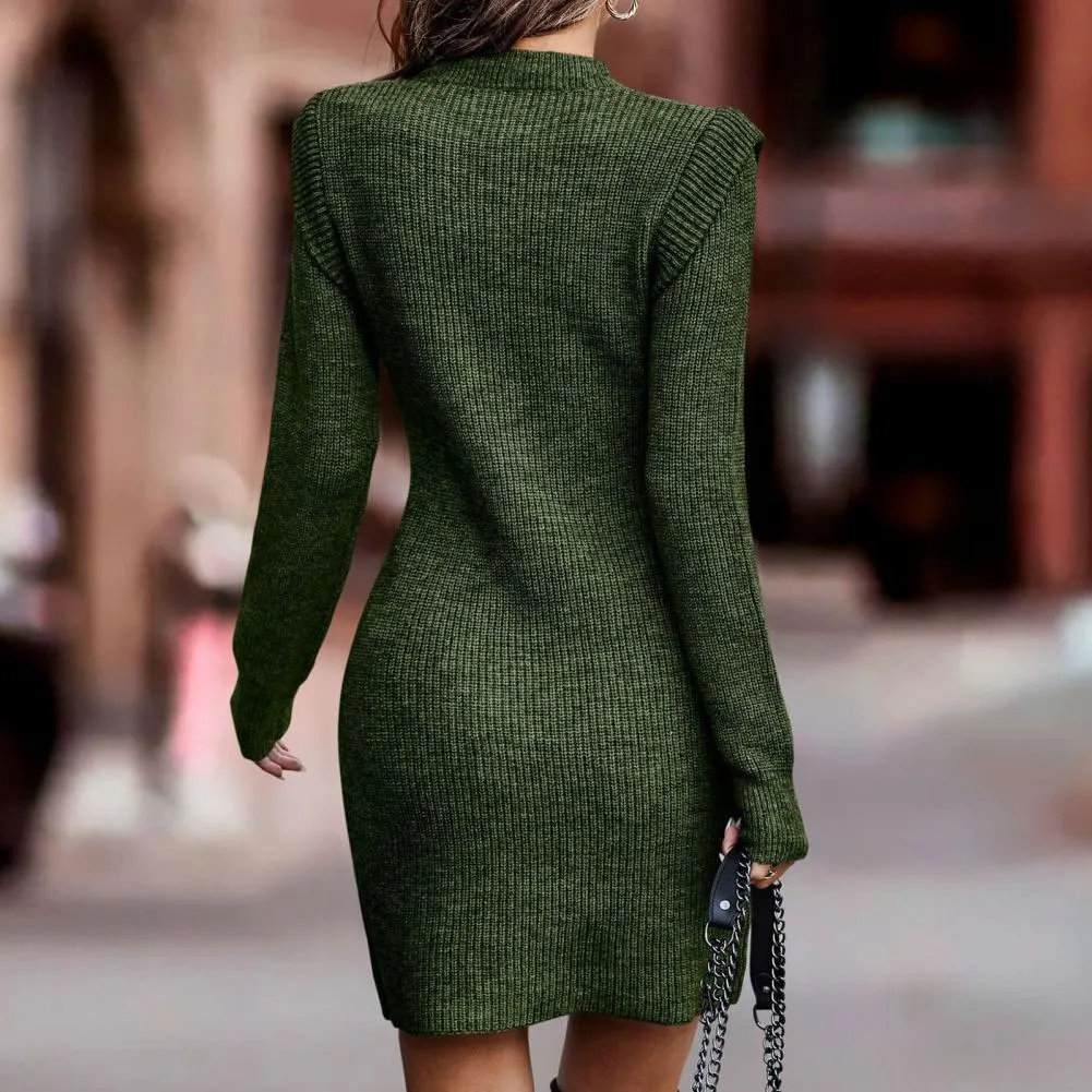 Women's Ribbed Sweater Bodycon Mini Dress
