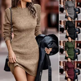 Women's Ribbed Sweater Bodycon Mini Dress