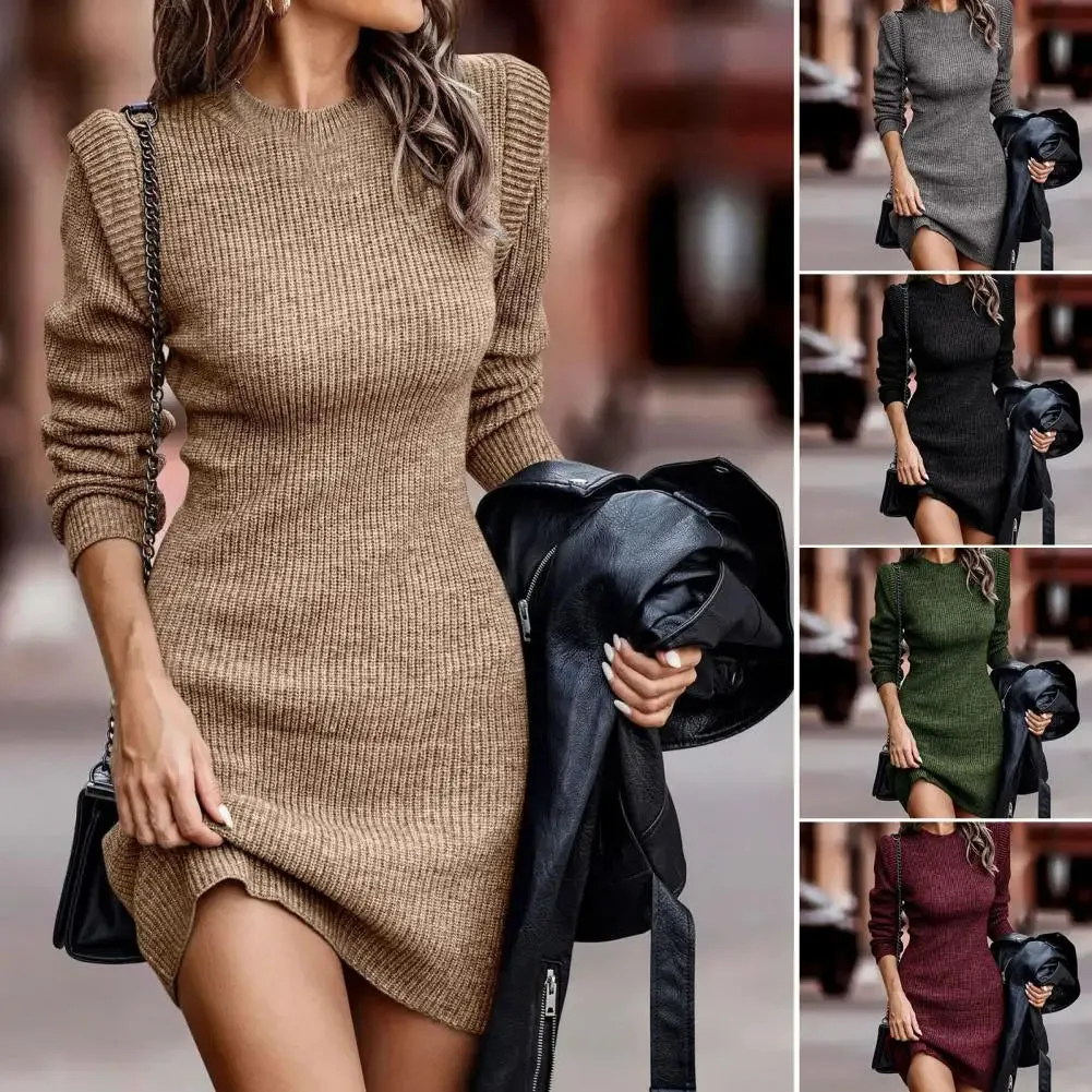 Women's Ribbed Sweater Bodycon Mini Dress