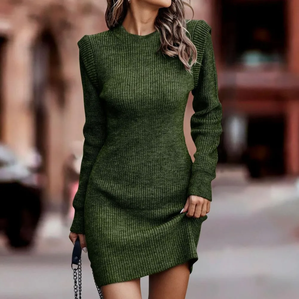 Women's Ribbed Sweater Bodycon Mini Dress