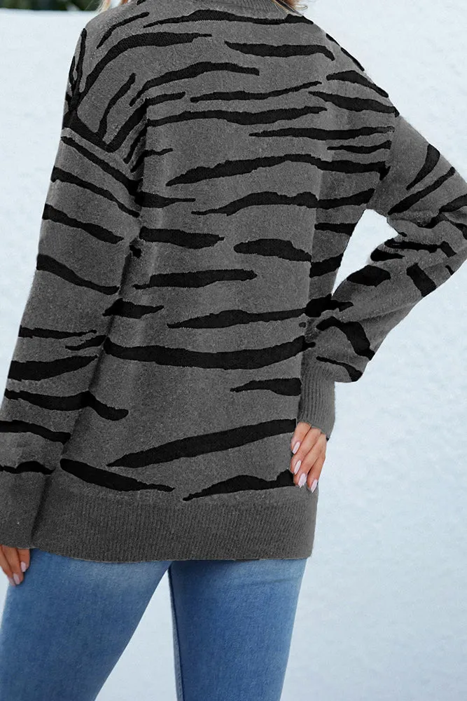 Zebra Striped Knit winter outfits  Pullover Sweaters