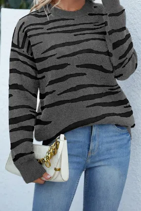 Zebra Striped Knit winter outfits  Pullover Sweaters